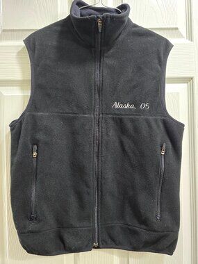 Vintage Mens Lands End Fleece Vest Alaska Small 34-36 Black